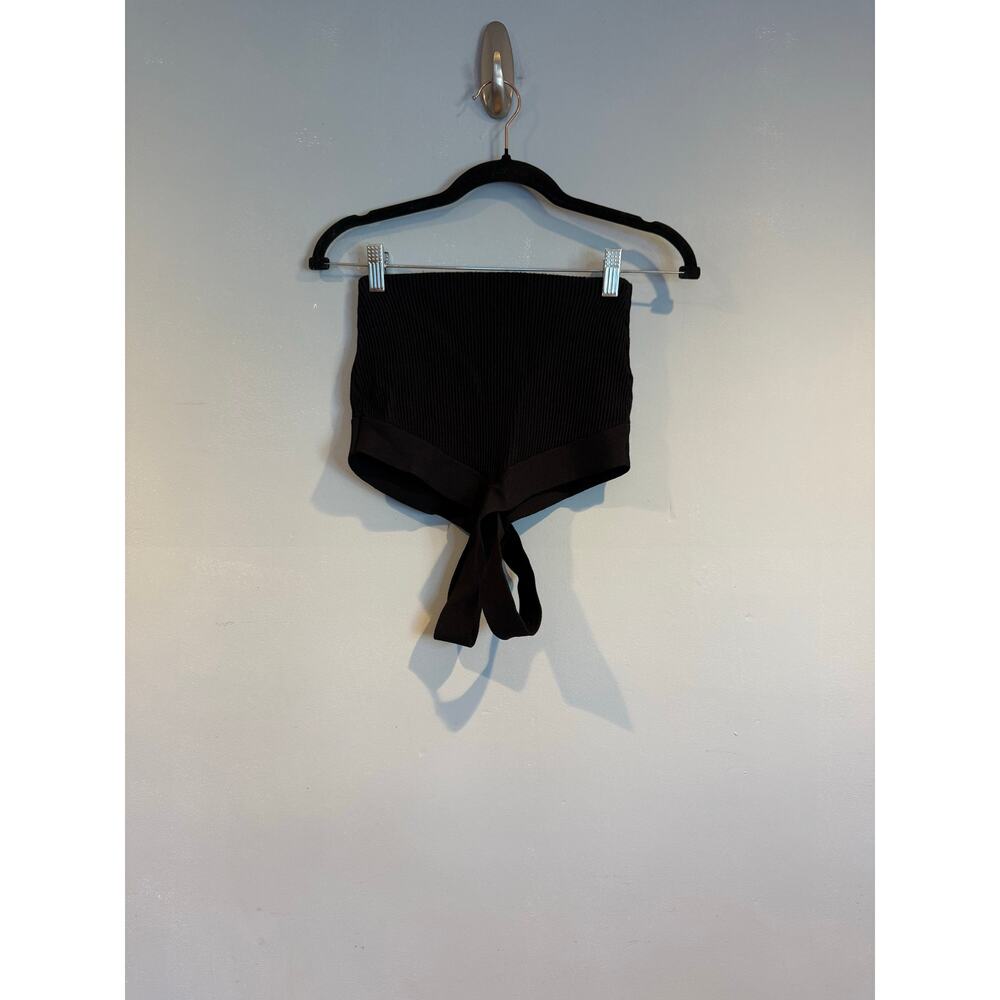 Babaton Ribbed Wrap Bandeau Top Black Size M